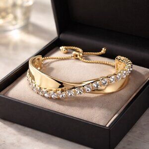 I.N.C. International Concepts Crystal Twisted Slider Bracelet Gold Tone